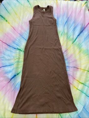 Pact Ribbed Maxi Tank Dress in Brown